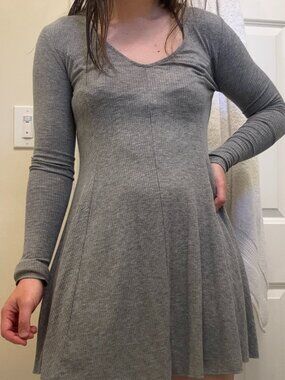Loverfire Gray Ribbed Long-Sleeve Skater Dress